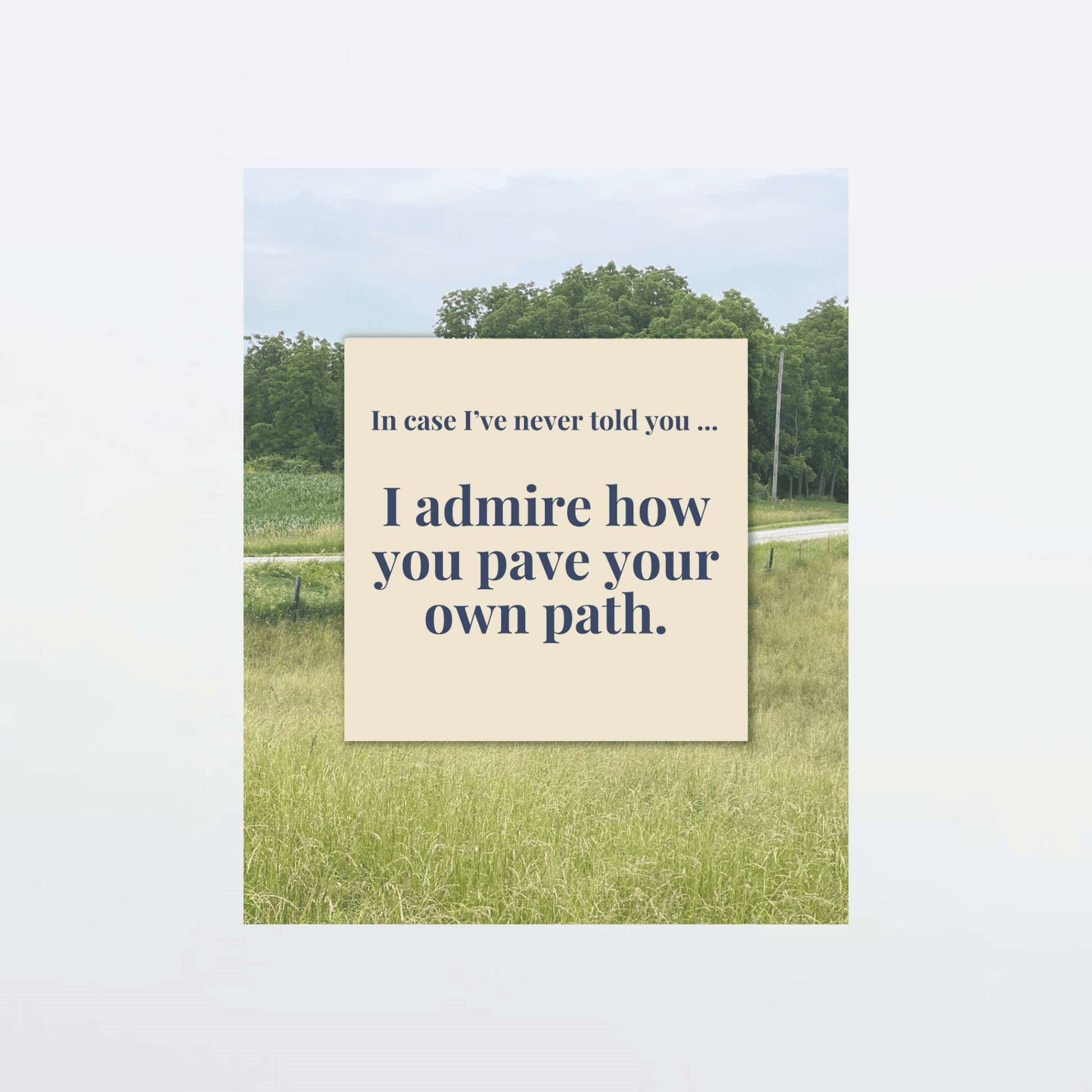 Supportive digital greeting card with encouragement message, gravel road background and gray border, optimized for mobile texting