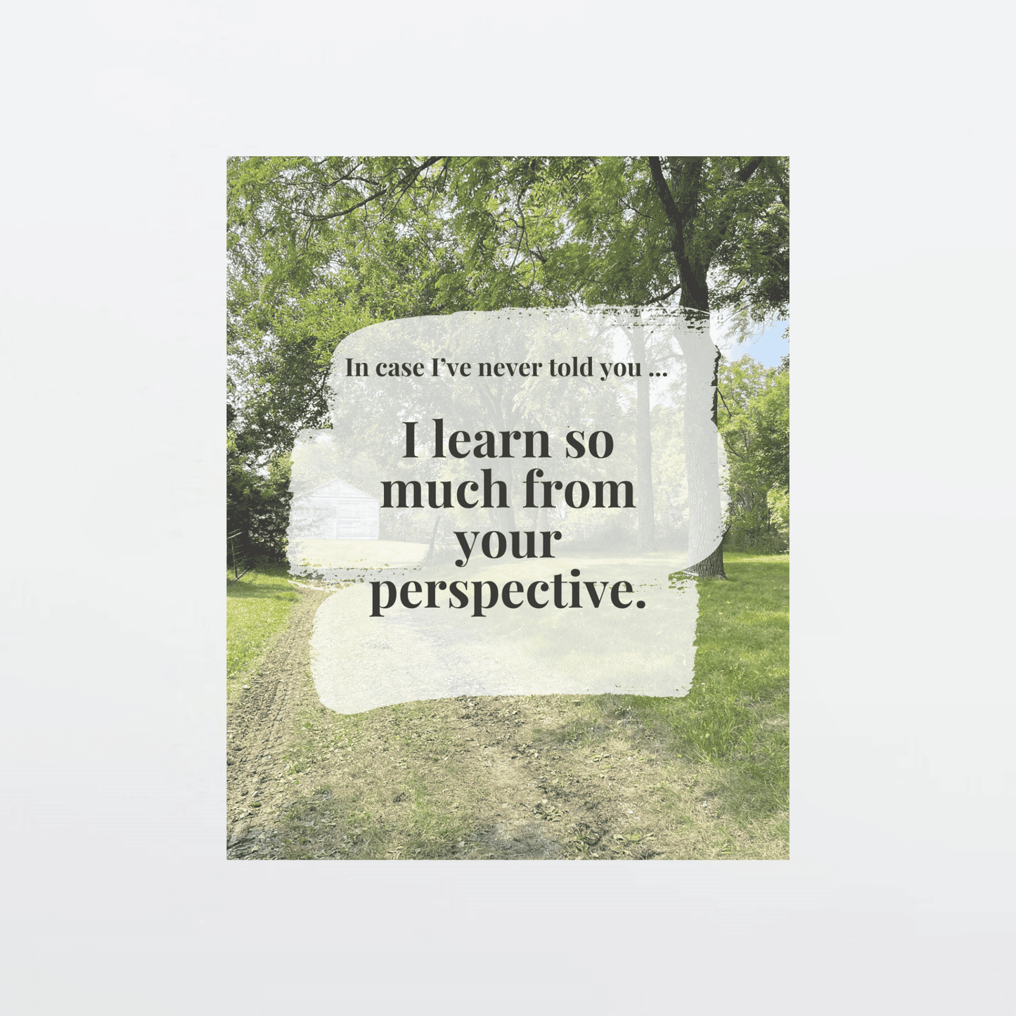 Supportive digital greeting card with encouragement message, farm background, and gray border, optimized for mobile texting