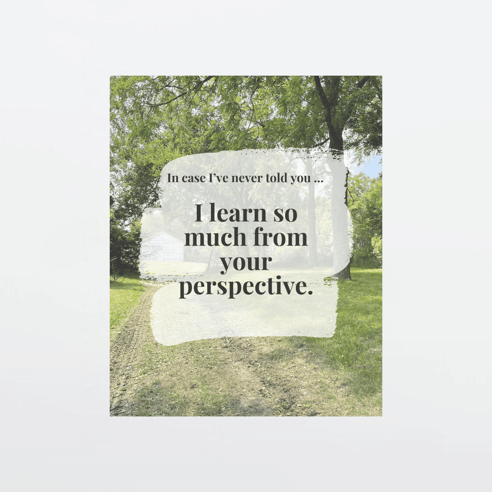 Supportive digital greeting card with encouragement message, farm background, and gray border, optimized for mobile texting