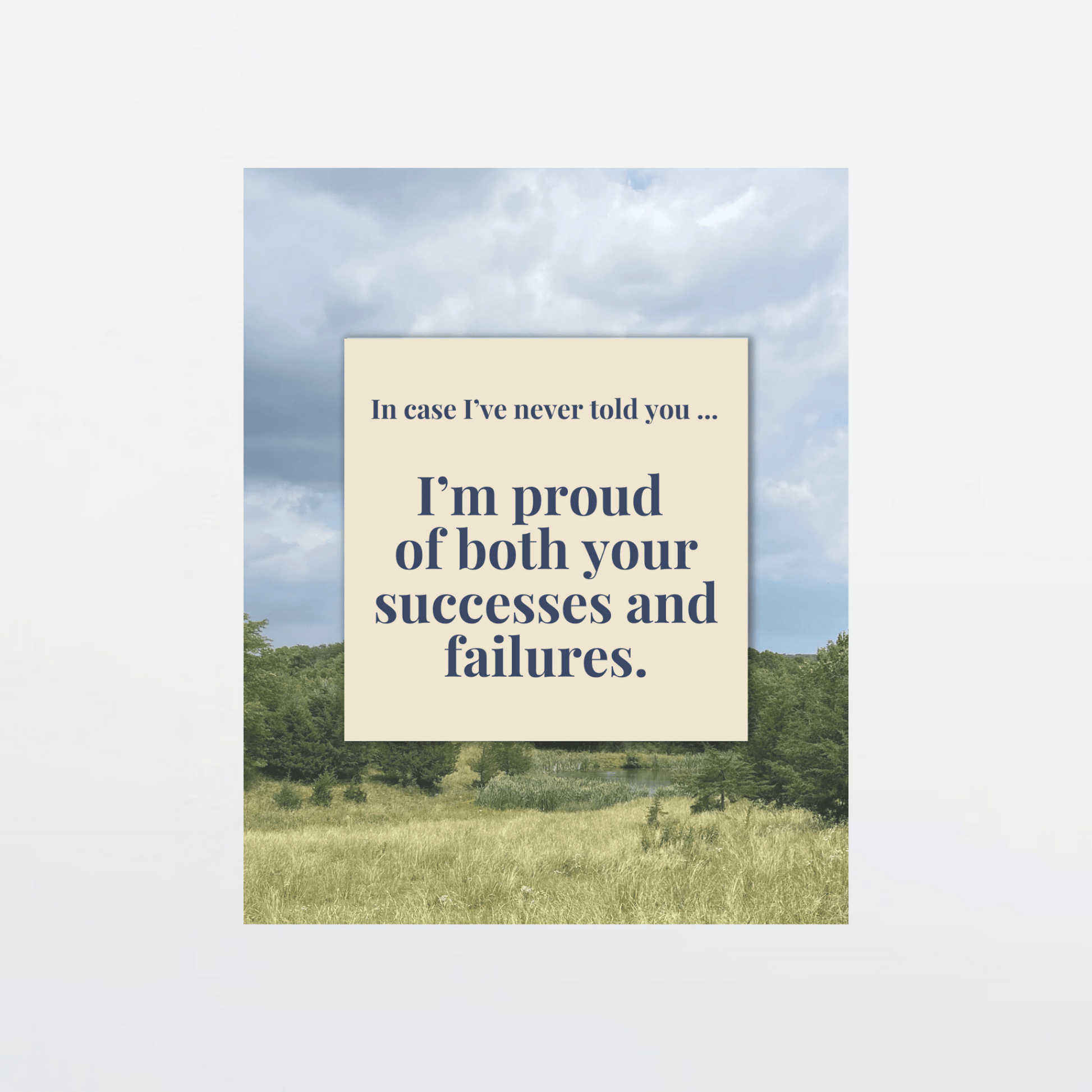 Supportive digital greeting card with encouragement message, rolling hills background and gray border, optimized for mobile texting