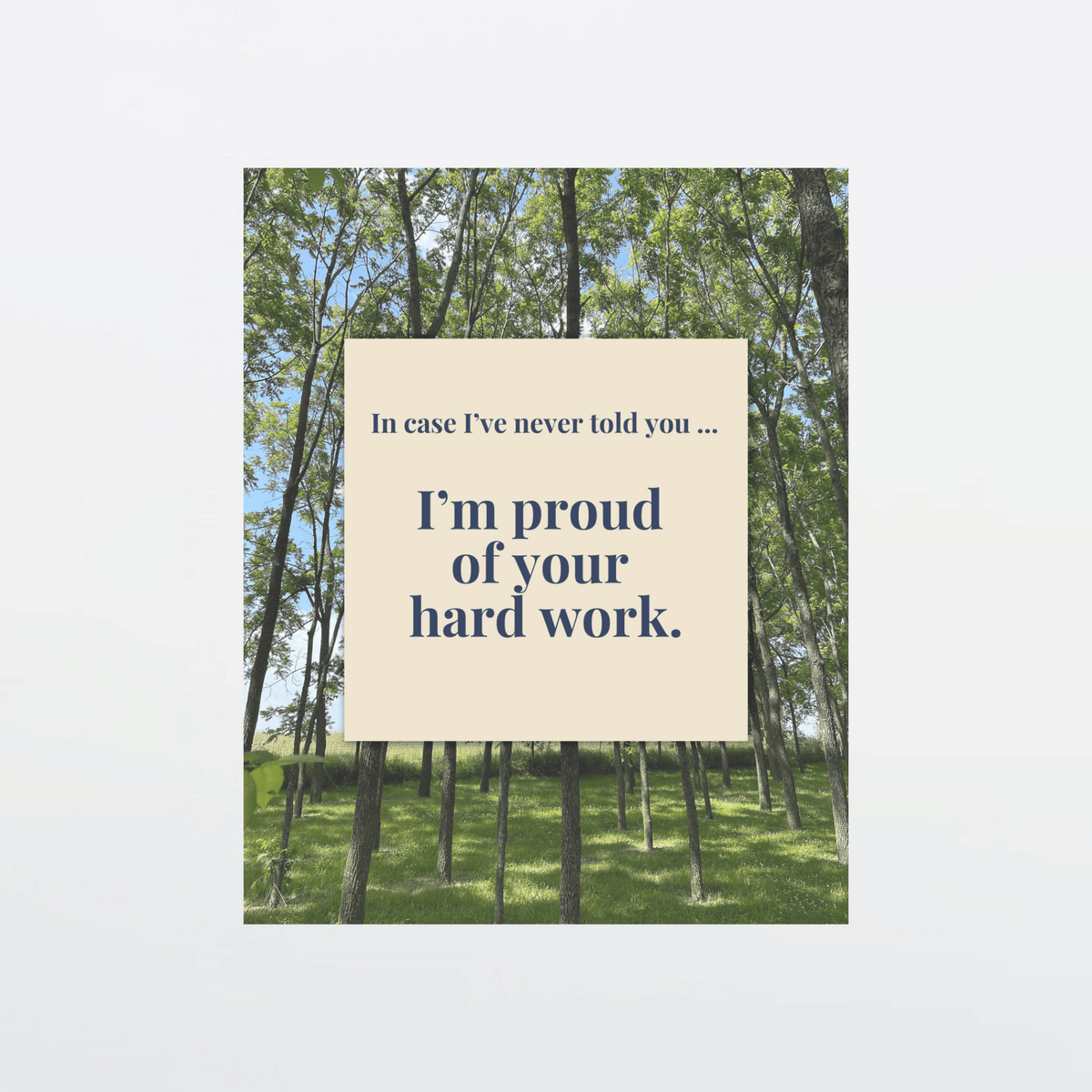 Supportive digital greeting card with encouragement message, walnut grove background and gray border, optimized for mobile texting