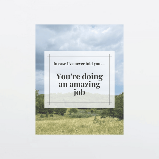 Supportive digital greeting card with encouragement message, rolling hills background, and gray border, optimized for mobile texting