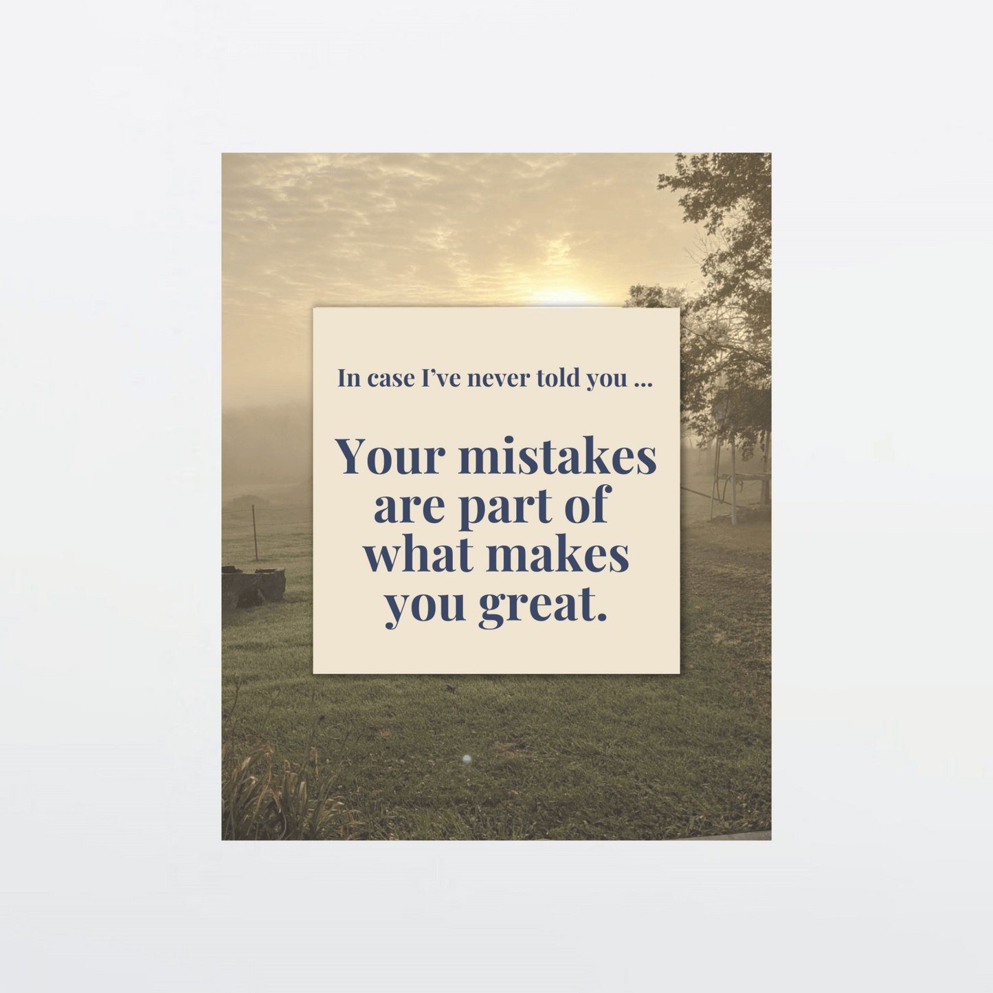 Supportive digital greeting card with encouragement message, sunrise background and gray border, optimized for mobile texting