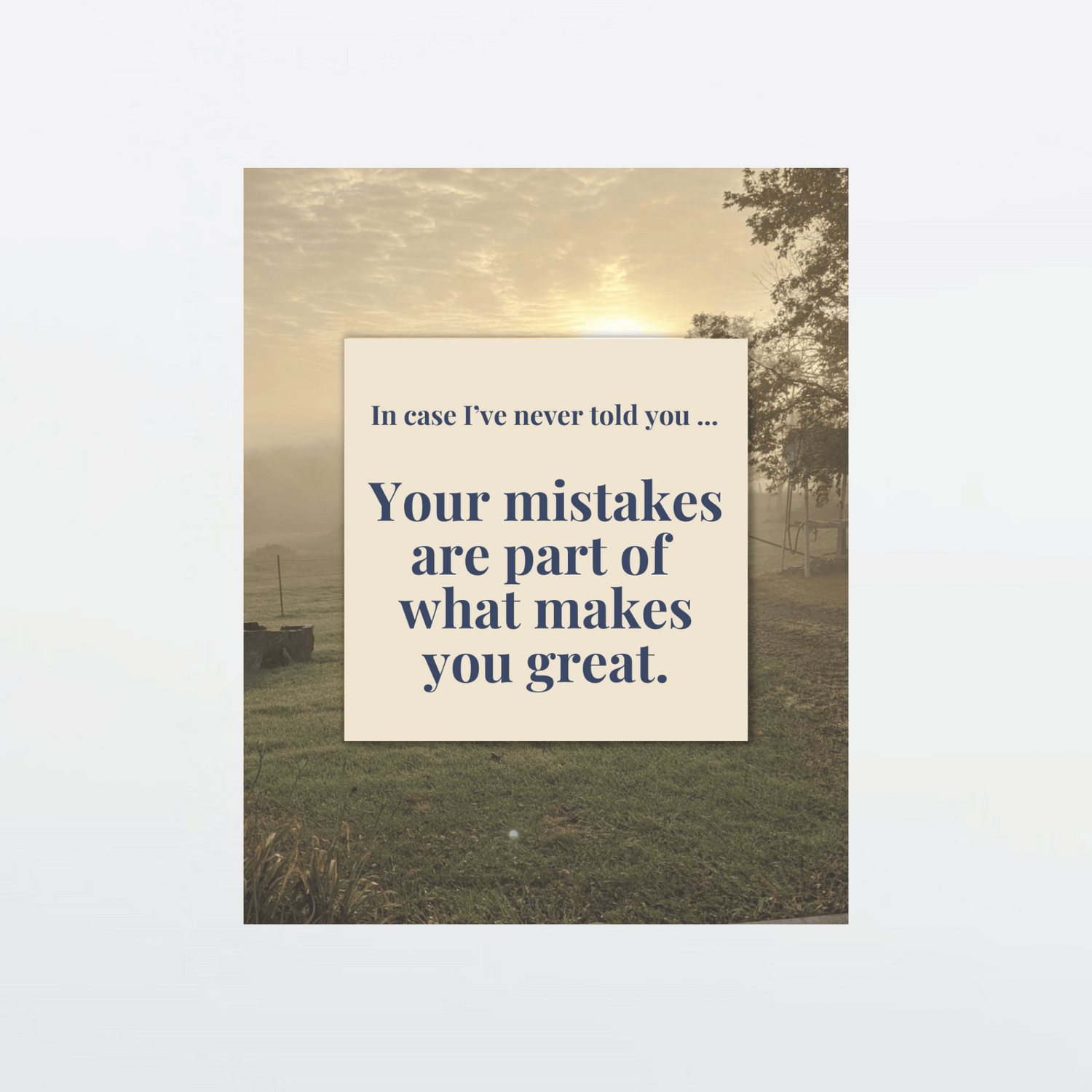 Supportive digital greeting card with encouragement message, sunrise background and gray border, optimized for mobile texting
